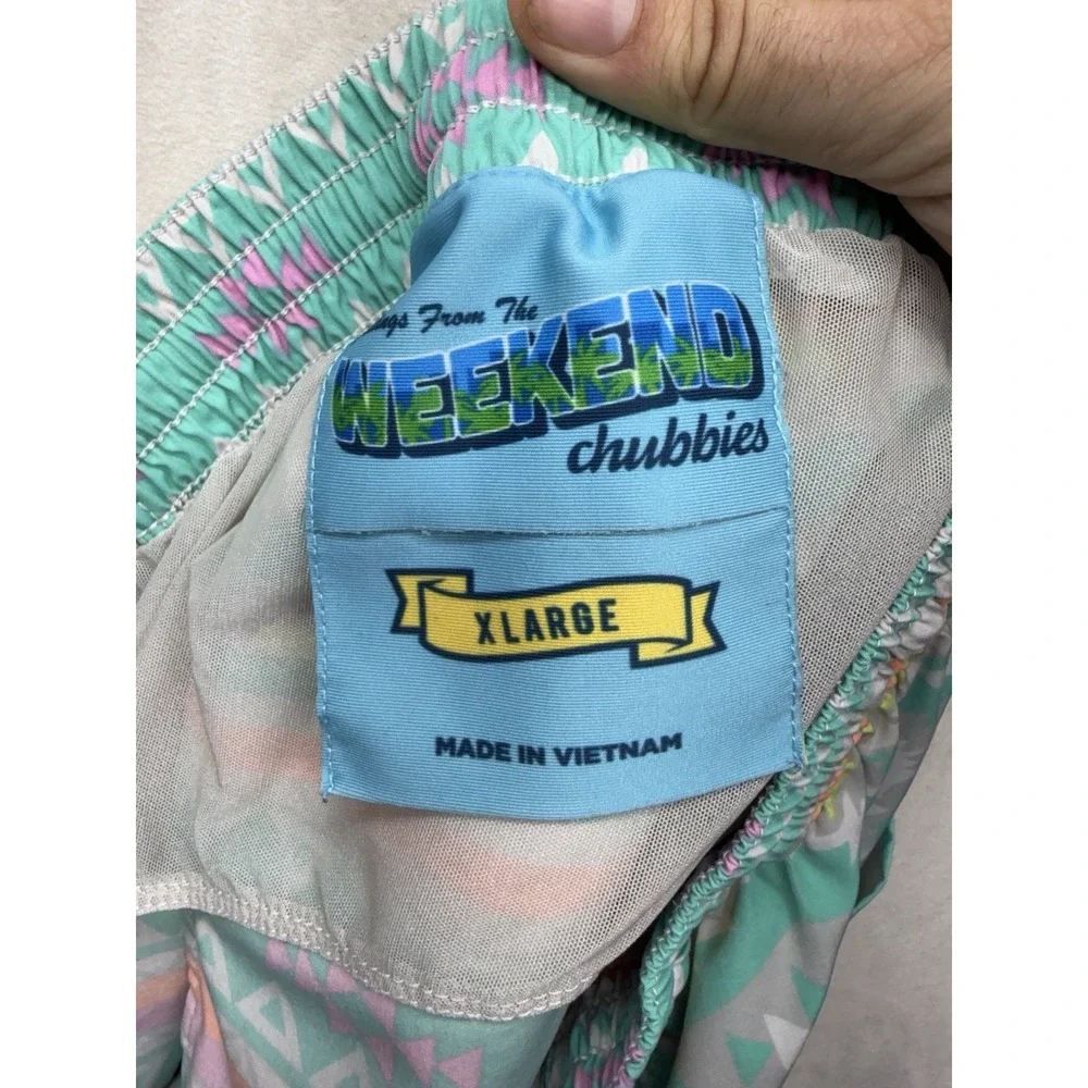 Chubbies Swim Trunks Men XL  Mint Green Aztec Tribal Neon 5.5